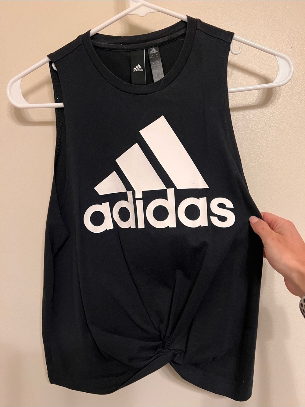 Adidas Women's Black Logo Knot-Front Tank Top